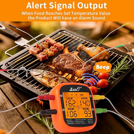 Wireless Digital Meat Thermometer,Instant Read Food Thermometer with LCD Display and 4 Stainless Probes,Advanced Electronic Thermometer Waterproof for BBQ Cooking Kitchen Outside Grill