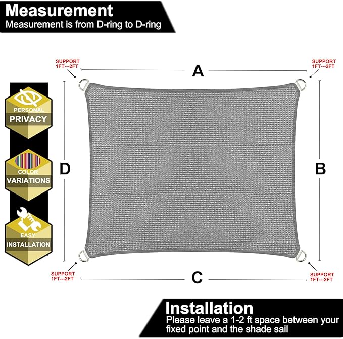 6' x 15' Grey Outdoor Sun Shade Sail Canopy ??UV Resistant Permeable Awning Fabric for Patio, Garden, Backyard, Pergola, Carport, Lawn Shelter Cover