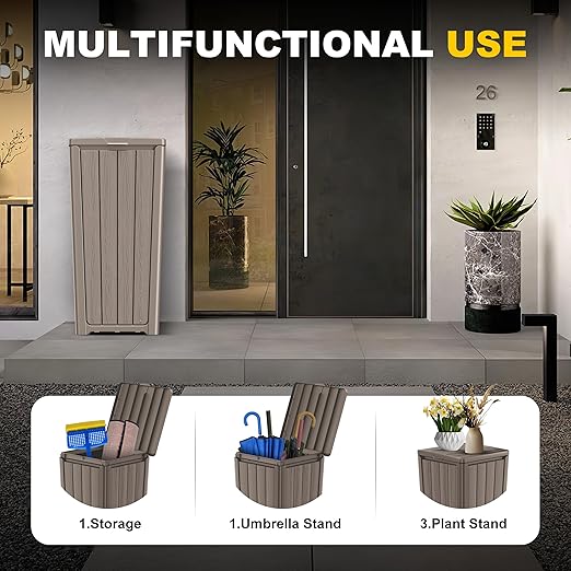 Vixzen 36 Gallon Kitchen Trash Can with Lid,Outdoor Waterproof Resin Waste Bin,Lightweight,Sturdy Garbage Bin for Patio,Kitchen,Backyard，Grey