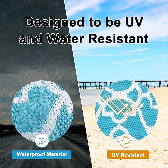 HEBE Outdoor Rug Waterproof 8ft, Plastic Straw Rug Camping Rug, Reversible Outdoor Patio Rugs RV Mat Clearance, Indoor Outside Floor Carpet for Porch,Deck,Camper,Balcony,Backyard