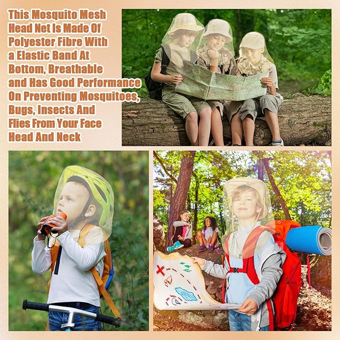 HESTYA 4 Pack Mosquito Head Net Face Mesh Protecting Net for Outdoor Hiking Camping Climbing Mosquito Fly Insects Preventing(Beige)