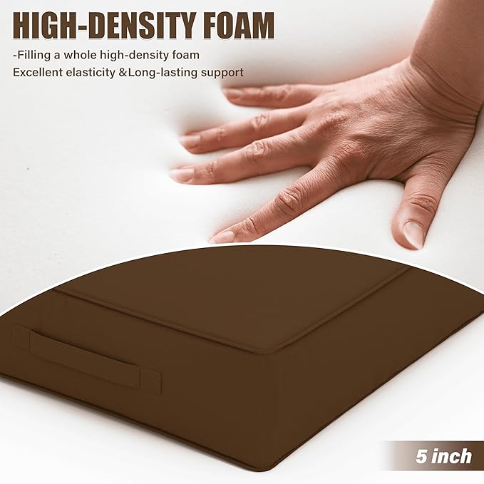 Patio Chair Cushions 24 X 24 X 5 Inch Waterproof Outdoor Seat Cushions for Patio Furniture, Outdoor Sofa Couch Pads with Ties & Handle, Set of 2, Chocolate