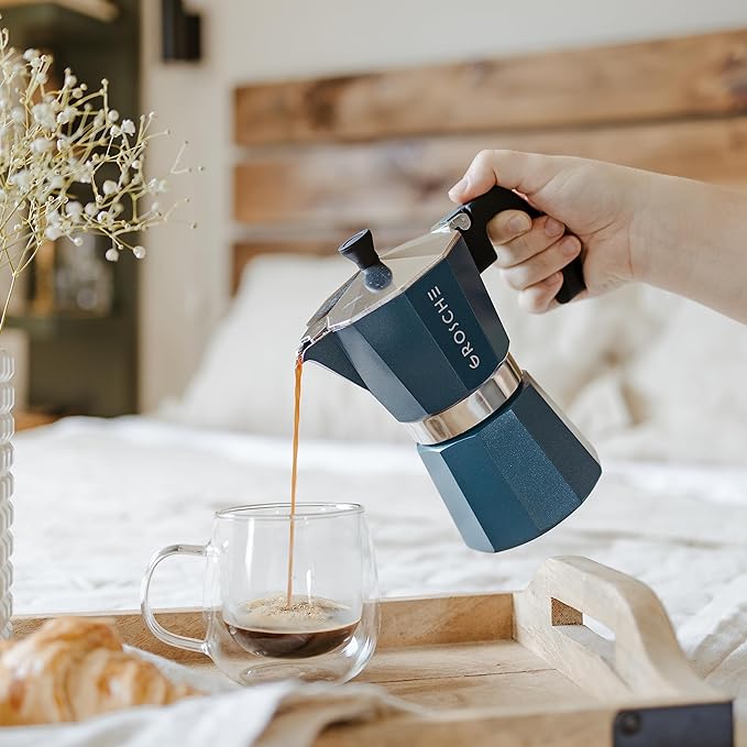 GROSCHE Milano Stovetop Espresso Maker Moka Pot 3 espresso Cup - 5 oz, Blue -Moka Espresso Coffee Maker Stove top coffee maker Moka Italian espresso greca coffee maker brewer percolator