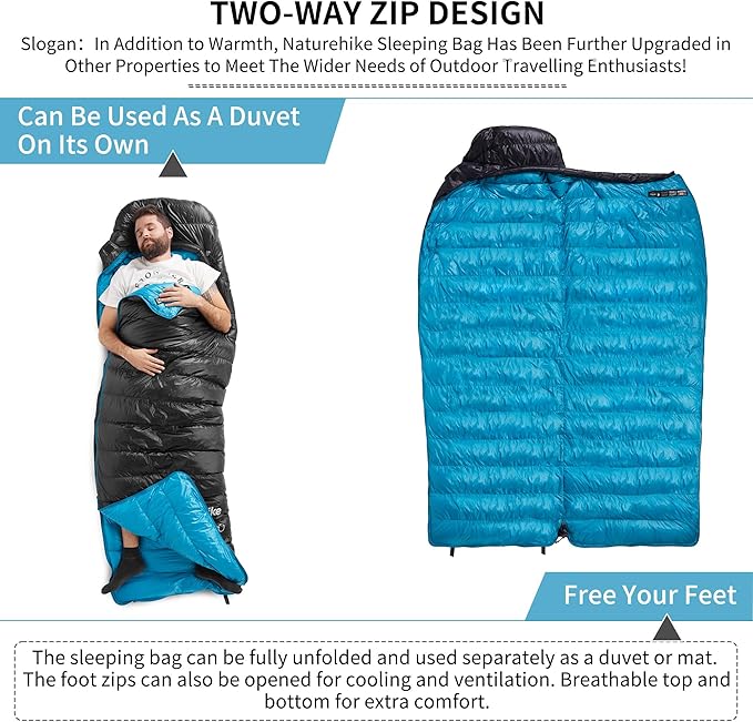 Naturehike Ultralight Down Sleeping Bag, 650FP Backpacking Sleeping Bag for Adults, 42℉ Waterproof Sleeping Bags for Camping, Hiking, Traveling with Compression Sack