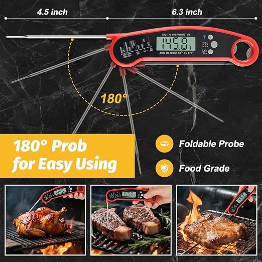 Meat Thermometer Digital, Waterproof Instant Read Cooking Thermometer with LCD Backlight, Magnetic Back & Bottle Opener for Kitchen, Baking, Sous Vide, Outdoor Grilling,Candy Making
