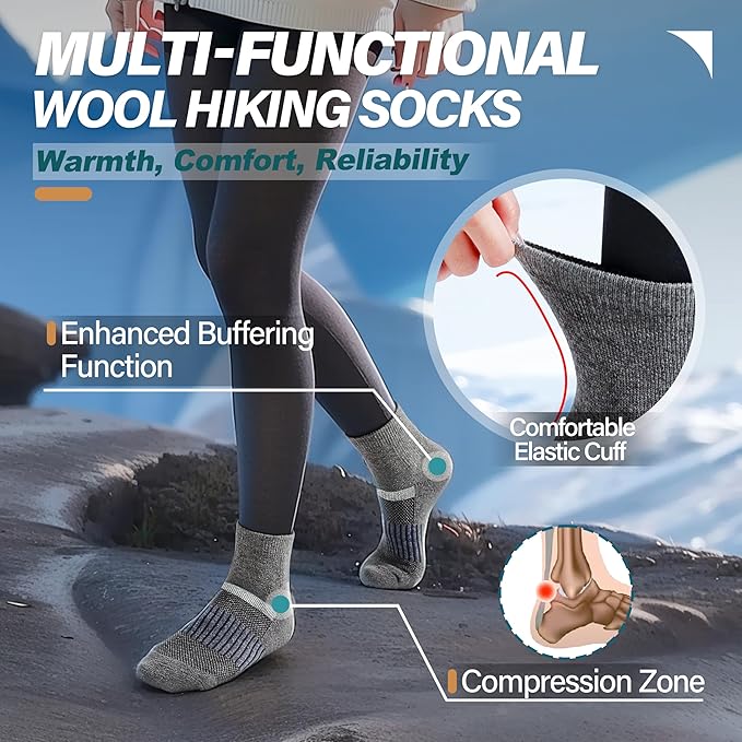 6 Pairs Merino Wool Ankle Running Hiking Socks Compression Support Breathable Thick Cushion No Show Socks for Women Men