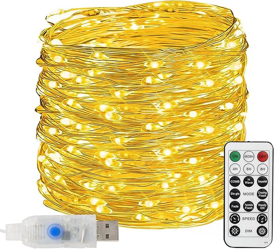 TW SHINE 66 FT 200 LED Fairy Lights for Bedroom Warm White, USB Waterproof Christmas String Lights with Remote Timer, 8 Modes Copper Wire for Indoor Outdoor Party Tree Wedding Yard Decorations