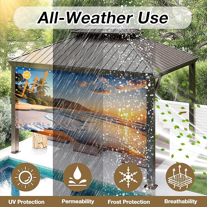 Artpuch Custom Design Backdrop Screen for Gazebo, Full-Color Printed Shade Cloth with UV Protection, PVC Sun Shade Cover for Pergola, Patio, Outdoor, Backyard, Garden, Balcony