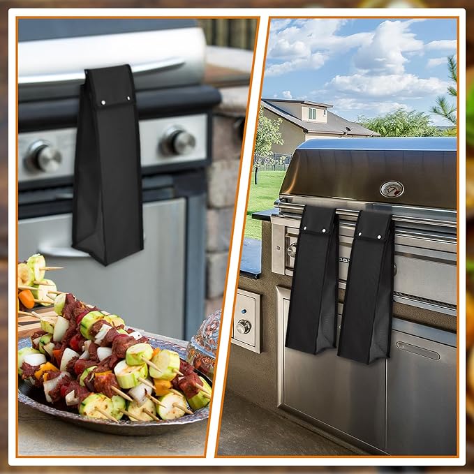 Amylove 2 Pcs Grill Utensil Storage Bag Waterproof Barbecue Grill Tool Accessory Storage with Zipper Foldable Extra Thick Oxford Cloth BBQ Tool Carry Bag for Camping Hiking Barbecue Outdoor(Black)