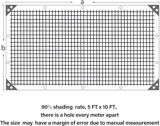 winemana Black Shade Cloth 90%, 5x10 FT Mesh Tarp - Garden Shade for Greenhouse, Patio, Vegetables, Plants Cover and Chicken Coops, Sun Shade Net for Outdoor Protection with Reinforced Grommets