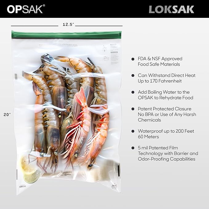 LOKSAK - OPSAK Odorproof Dry Bags for Backpacking, Hiking and Storage- Resealable and Reusable Storage Bags (2 Pack - 12 Inch x 20 Inch)