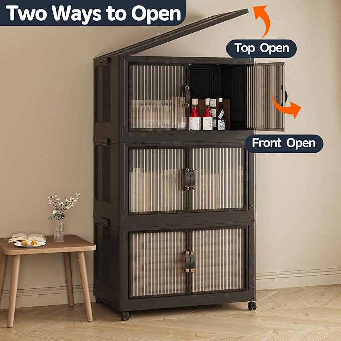 JONZEN 3-Pack 105Qt Black Modern Stackable Storage Bins with Lids, Closet Organizers for Home, Bedroom, Garage & Kitchen