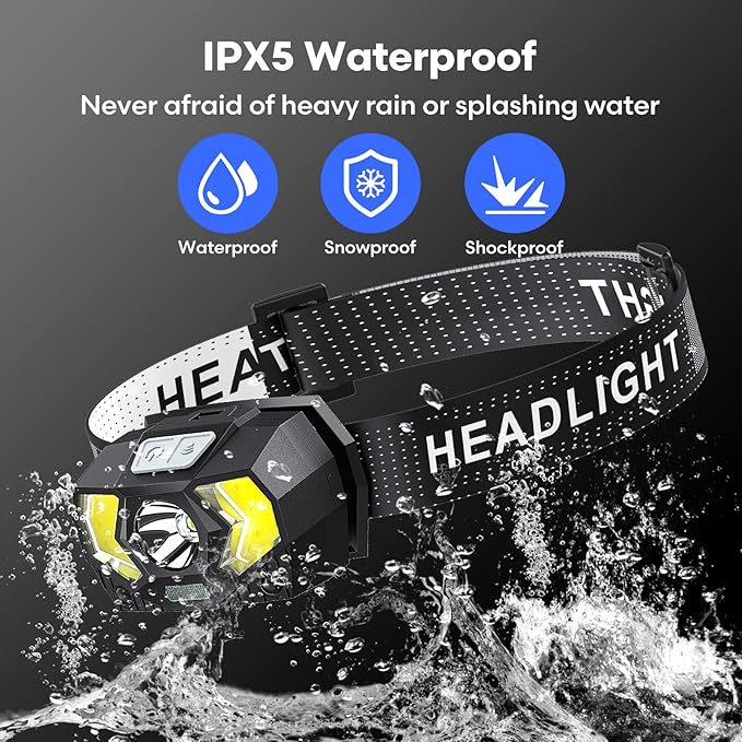 LED Headlamp Battery Powered, Headlight COB 2pcs 1500 Lumens, AAA Batteries Included, 7 Light Modes with Red Light, Headlamps IPX5 Waterproof Suitable for Camping, Jogging and Hiking