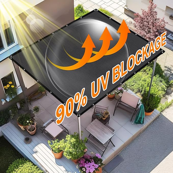 Artpuch 90% Sun Shade Cloth, 12 x 20 FT Pergola Shade Cover Canopy with Grommets, Sun Screen Fabric Tarp for Patio, Outdoor, Garden, Backyard, Dark Grey