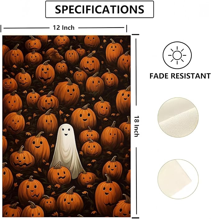 Fall Garden Flags 12x18 Double Sided, Halloween Pumpkin Yard Flags for Outside, Ghost Small Yard Flags for Home Outdoor Decorations