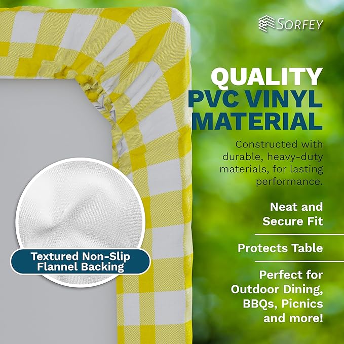 Sorfey Picnic Table Cover with Bench Covers -Fitted with Elastic, Vinyl with Flannel Back, Fits for Table 30"x 72" Rectangle,Water Proof, Solid Grey Design