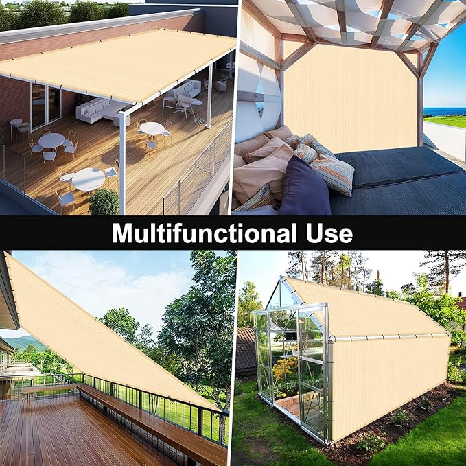 Artpuch 90% Sun Shade Cloth, 12 x 16 FT Pergola Shade Cover Canopy with Grommets, Sun Screen Fabric Tarp for Patio, Outdoor, Garden, Backyard, Wheat