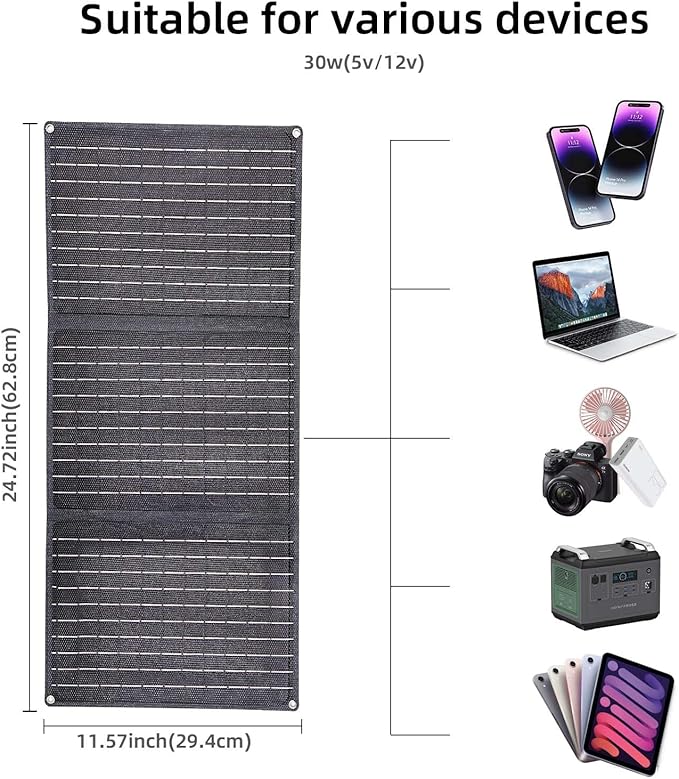 30W Portable Solar Panel for Camping, Foldable 23% High-Efficiency Charger with USB-C/USB-A/DC Outputs Waterproof Design for RV, Backpacking & Off-Gri