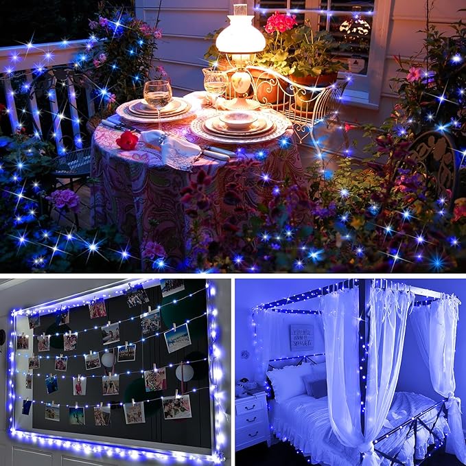 KNONEW 100FT Outdoor Christmas Fairy Lights Plug in,300 LED String Lights Outdoor Waterproof 8 Modes for Wedding Bedroom Walls Garden Trees Decoration(Blue)