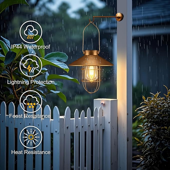 Solar Lantern Outdoor Waterproof Hanging Light Vintage Metal Solar Lantern Light with Warm White Edison Bulb Decorative for Patio, Backyard, Porch,Farmhouse