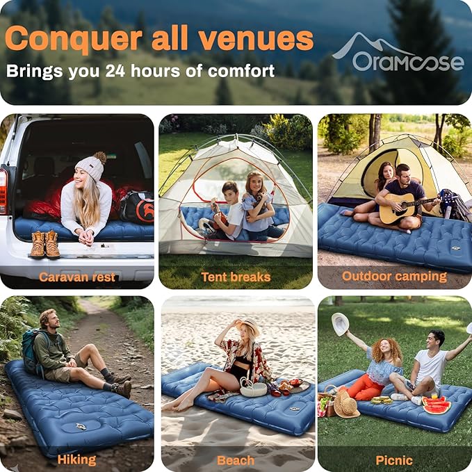 Sleeping Pad, 6 Inch Sleeping Mat Camping Self Inflating Sleeping Pad for Camping with Pillow Built-in Foot Pump, Ultralight Sleeping Pad Backpacking for Travel Hiking Tent Outdoor Adventure Camp Gear