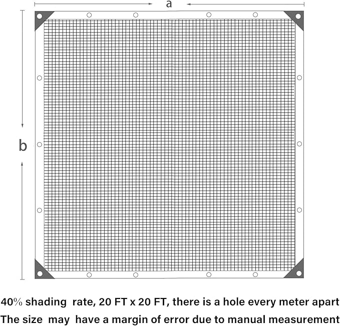 winemana 40% Black Shade Cloth, 20 x 20 FT Durable Mesh Tarp with Grommets, Resistant Garden Sun Shade Netting, Shading Antifreezing for Pergola, Greenhouse, Plants Growing, Chicken Coop