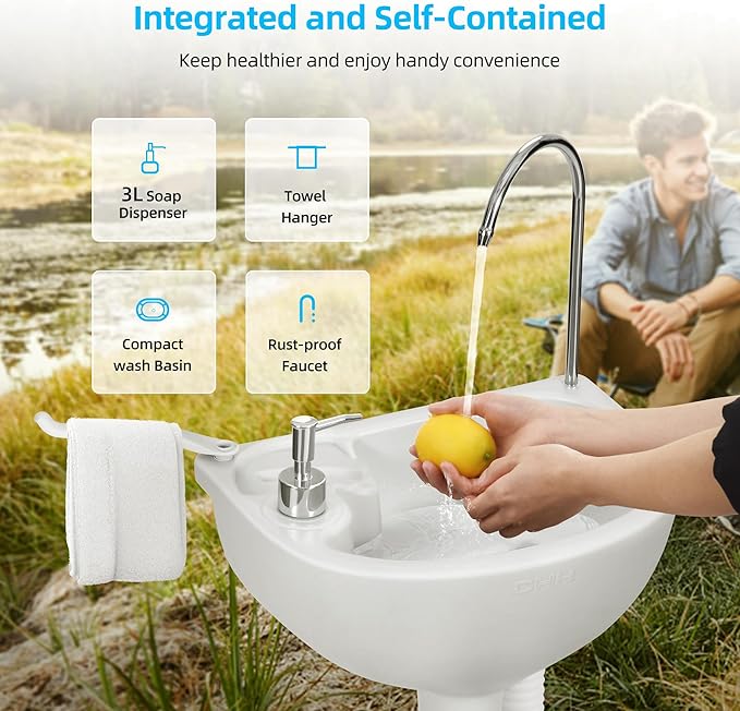 YITAHOME Portable Sink Camping Hand Washing Station, 17 L Wash Basin Stand with 24L Recovery Tank, Rolling Wheels, Soap Dispenser, Towel Holder, for Garden, Outdoor, Travel, Boat, Gather, Worksite