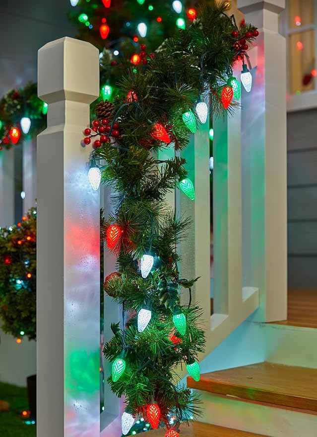 C9 LED Christmas String Lights - 82ft 100 LED Outdoor String Lights with Timer and 8 Lighting Modes, Plug in Extendable Roofline Lights String for Outside Yard Porch Christmas Holiday Decoration