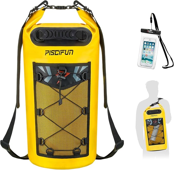 Piscifun Dry Bag, Waterproof Floating Backpack 5L/10L/20L/30L/40L with Waterproof Phone Case for Boating, Kayaking, Fishing