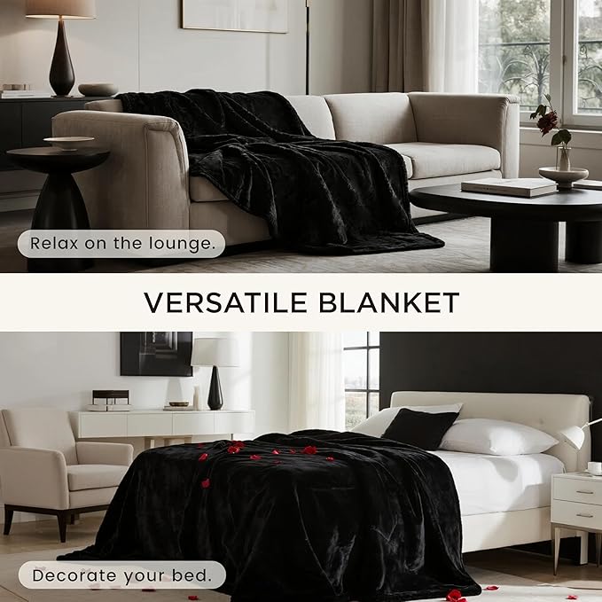 gogobunny Waterproof Bed Blanket, Reversible Sherpa Fleece Throw Blanket for Dog Puppy Cat, Furniture Cover Protects Bed Couch Sofa from Liquid Pee and Pet Fur (Black, 60x80 inches)