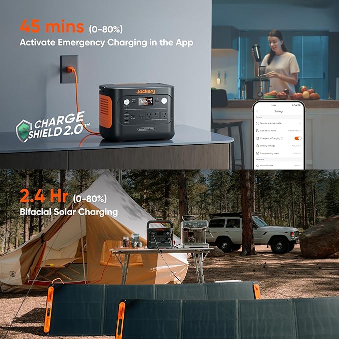 Jackery Explorer 1000 v2 Portable Power Station and Extension Cord,1070Wh LiFePO4 Battery,1500W AC/100W USB-C Output, 1 Hr Fast Charge, Solar Generator for Camping,Emergency (Solar Panel Optional)