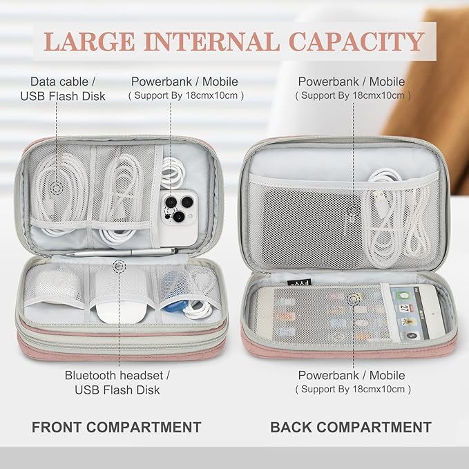 FYY Electronic Organizer, Large Travel Cable Organizer Bag Pouch Electronic Accessories Carry Case Portable Waterproof Double Layers All-in-One Storage Bag for Cable, Cord, Charger, Pattern Pink
