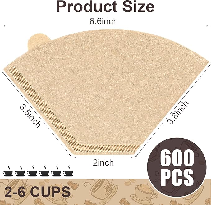 600 Count Coffee Filter #2, 2 Cone Coffee Filters, Unbleached Natural Coffee Filters Paper Compatible with Drip and Pour Over Coffee Maker(2-6 Cup)