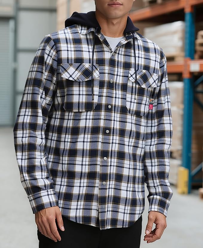 VATRENUS FR Shirts for Men Plaid Flannel Jacket 8.5oz Heavyweight Flame Resistant Welding Shirt