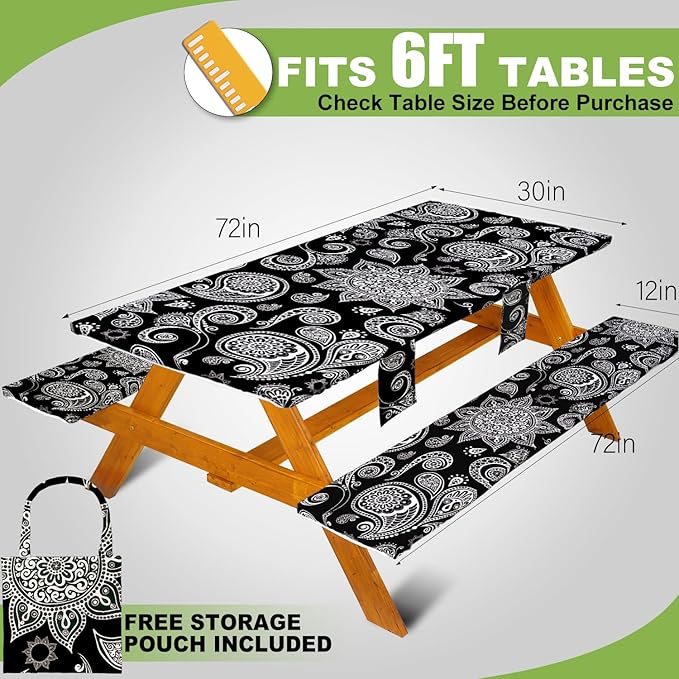 Picnic Table Cover with Bench Covers Table Cloth Tablecloth Summer Outdoor Rv Patio Tent Camping Glamping Campsite Camper Essentials Accessories Items Gear Gadgets Stuff Necessities Supplies Must Have