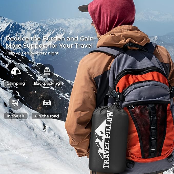 Travel Pillow Memory Foam Pillows, Camping Pillow-Compressible Medium Firm, Breathable Cover, Ideal Backpacking Hiking, Bed Pillows, Airplane and Car (Dark Grey, L)