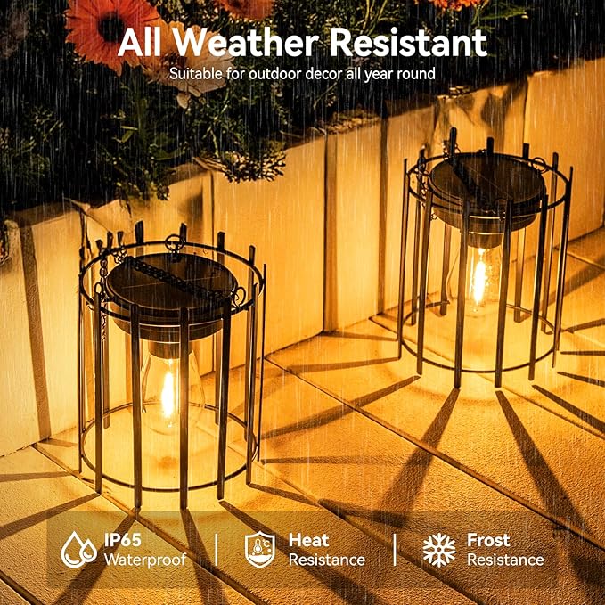 KOOPER Solar Lanterns Outdoor Waterproof, 4 Pack Upgraded Bright Hanging Solar Lights Outdoor Lanterns Decorative, Auto ON/Off Metal Hanging Lantern Lights for Pathway Yard Patio Garden Decor