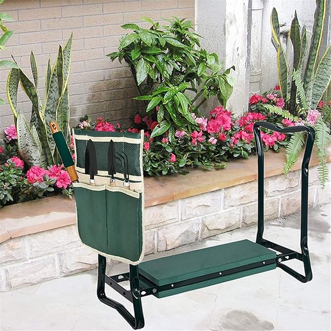 Foldable Garden Kneeler and Seat Heavy Duty Gardening Bench Soft Cushion Seat with Tool Pouch and Kneeling Pad