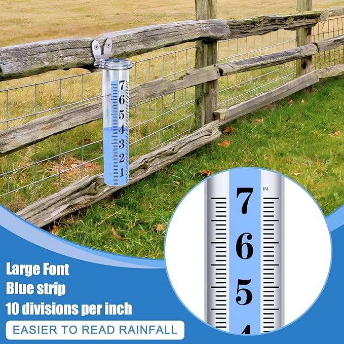 Accurate Rain Gauge Outdoor,7" Rain Gauges Outdoors Best Rated with Stainless Steel Rack Holder, Thickened Plastic Large Precise rain Measure Guage for Yard Fence Garden Lawn Farm