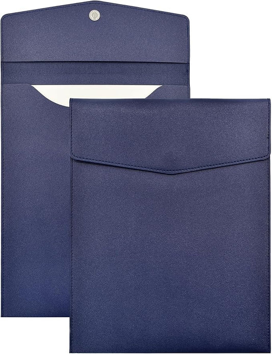 VANRA 1 Piece PU Leather File Folder Vertical A4 Document Holder File Envelope Waterproof Leather Portfolio Case Filing File Organizer for Letter Size with Magnetic Button Closure (Navy Blue)