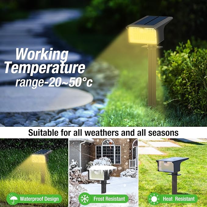 [3 Pack & 62LED]Solar Spot Lights Outdoor Motion Sensor, 3 Modes Motion Sensor Outdoor Lights 2-in-1 Solar Landscape Spotlights LED Solar lights for Outside Yard Garden Wall Pathway Walkway,Warm White