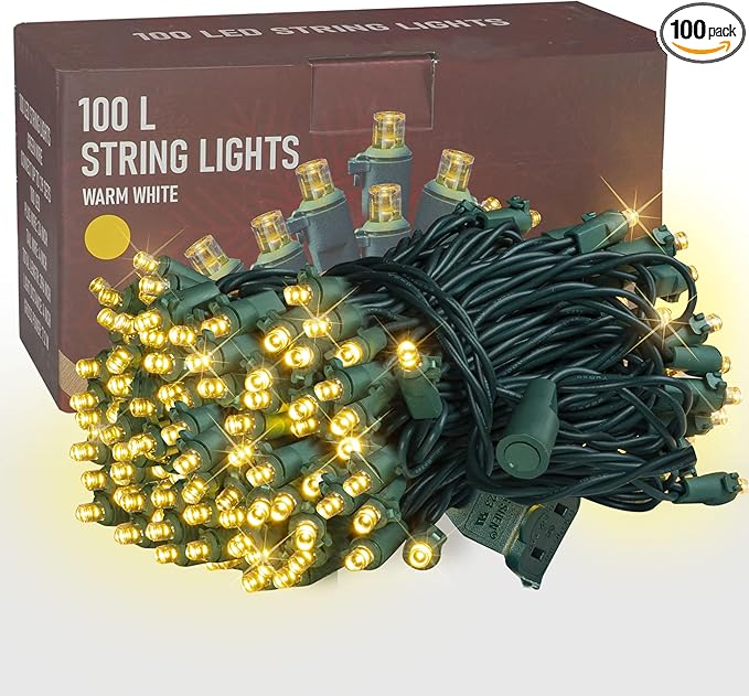 Dazzle Bright 33FT 100 LED Christmas String Lights Indoor Outdoor Waterproof, Warm White Christmas Lights Green Wire, Twinkle Lights Plug in for Tree Room Bedroom Wedding Xmas Decorations