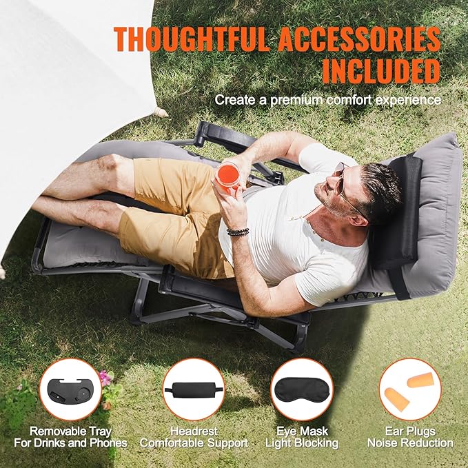 VEVOR Zero Gravity Chair, 26 inch Zero Gravity Recliner Lounge Chair for Indoor and Outdoor, Adjustable Anti Gravity Chair with Cushion, Headrest, Footrest, and Cupholder, 500 lbs, Gray