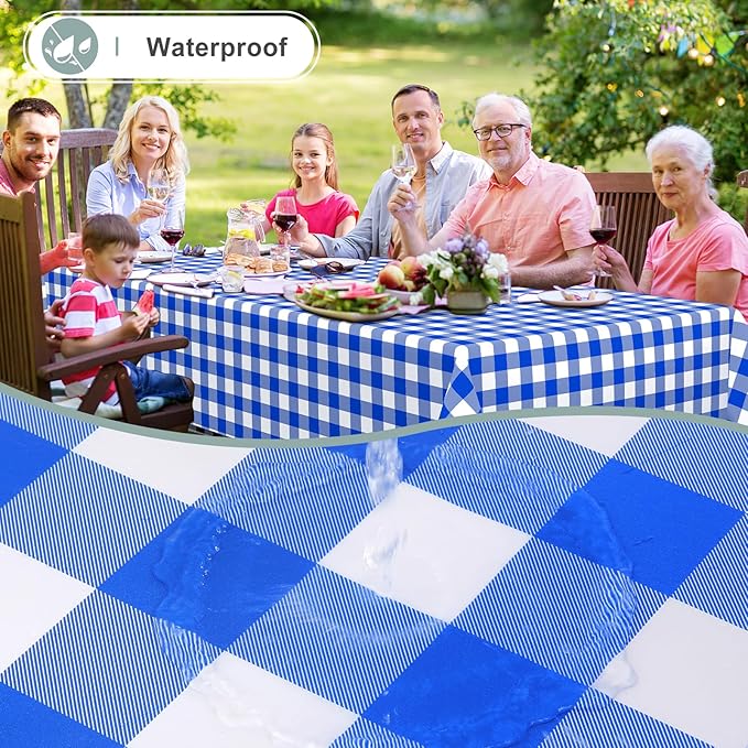 misaya Rectangle Waterproof Vinyl Table Cloth, Buffalo Flannel Backed Tablecloth, Wipeable Plastic Table Cover for Seaside, Picnic, Outdoor (60" x 84", White and Blue)