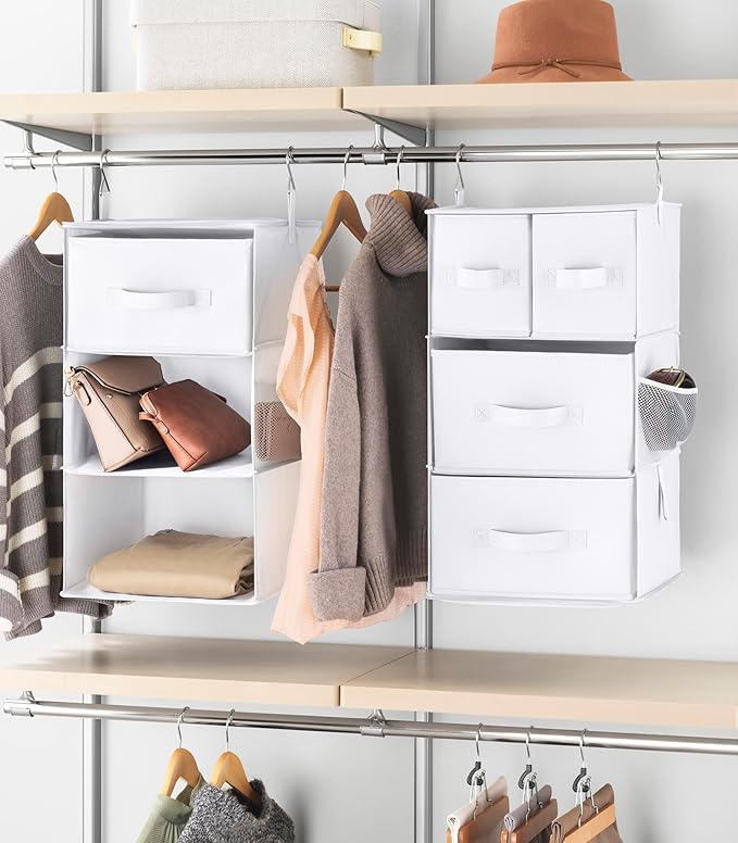 Whitmor Multi-Functional Hanging Organizer with Drawer Inserts- 5 Section - Closet Organizer - White