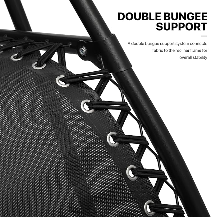 MoNiBloom Table and Patio Chairs Set of 3, Outdoor Adjustable Zero Gravity Folding Breathable Mesh Reclining Lounge Chairs with Pillow and Side Tray, 330lbs Capacity - Black