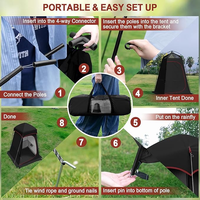 Camping Shower Tent, 7.9 FT Extra Tall Oversize Privacy Tent, Portable Outdoor Bathroom Toilet Tent with Floor, Easy Set Up Privacy Shelter for Dressing, Hiking, Fishing, UPF50+