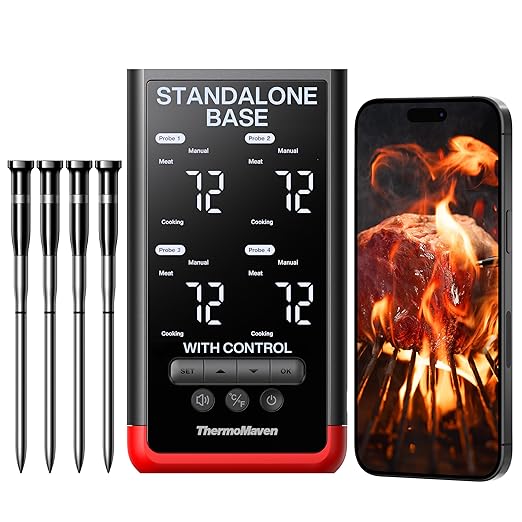 Smart Bluetooth Wireless Meat Thermometer – 4-Probe, WiFi Unlimited Range, 6 Sensors with NIST Certified Accuracy, Ideal for BBQ, Grill, Kitchen, Oven, Smoker, Rotisserie
