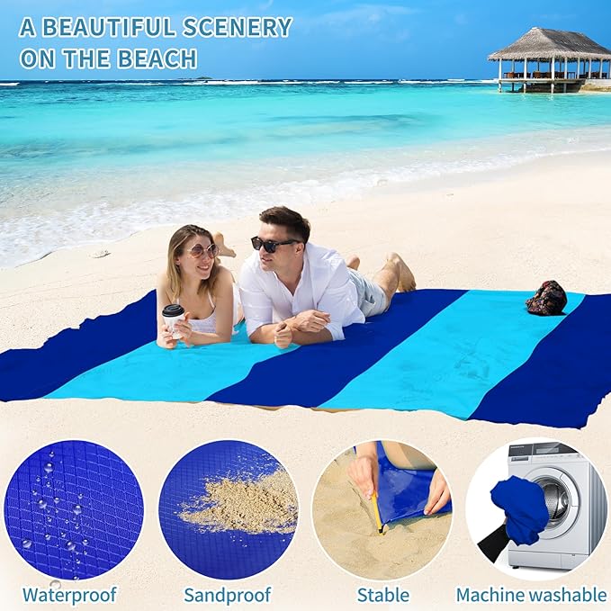 BYDOLL Beach Blanket Waterproof Sandproof 78''×110'' Suits1-7 Adults Compact Lightweight Oversized Sand-Free Blanket Large Picnic Mat for Beach Travel Camping Hiking