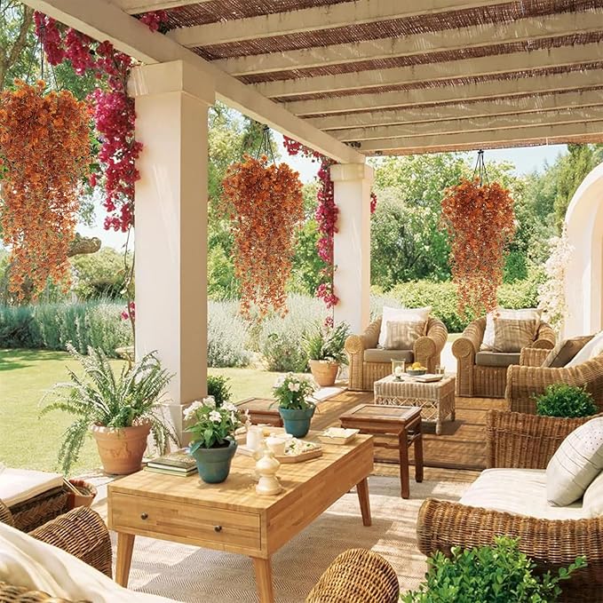 Fall Flower Artificial Artificial Hanging Plants Fake Hanging Flowers Fake Plants Faux Vine Plant Hanging Autumn Decor for Room Wedding Proch Yard Outdoor Home Wall Kitchen Bathroom Indoor (Brown)